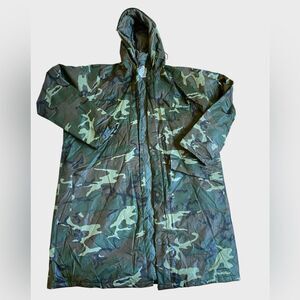Vintage Seaway Quilted Parka Rain Camo Jacket Men's Size L Hooded Lined *Flawed